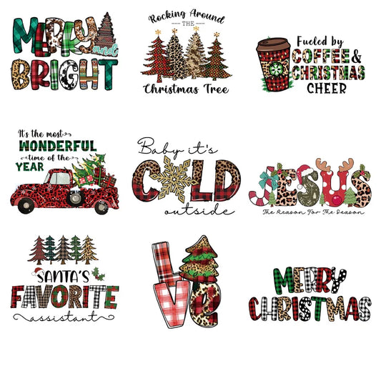 9piece i love Christmas Exquisite Stickers Transfer Stickers Vinyl Heat Transfer Patches for DIY Clothing Transfer Film