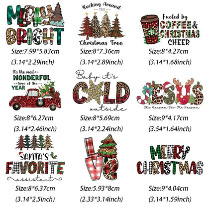 9piece i love Christmas Exquisite Stickers Transfer Stickers Vinyl Heat Transfer Patches for DIY Clothing Transfer Film