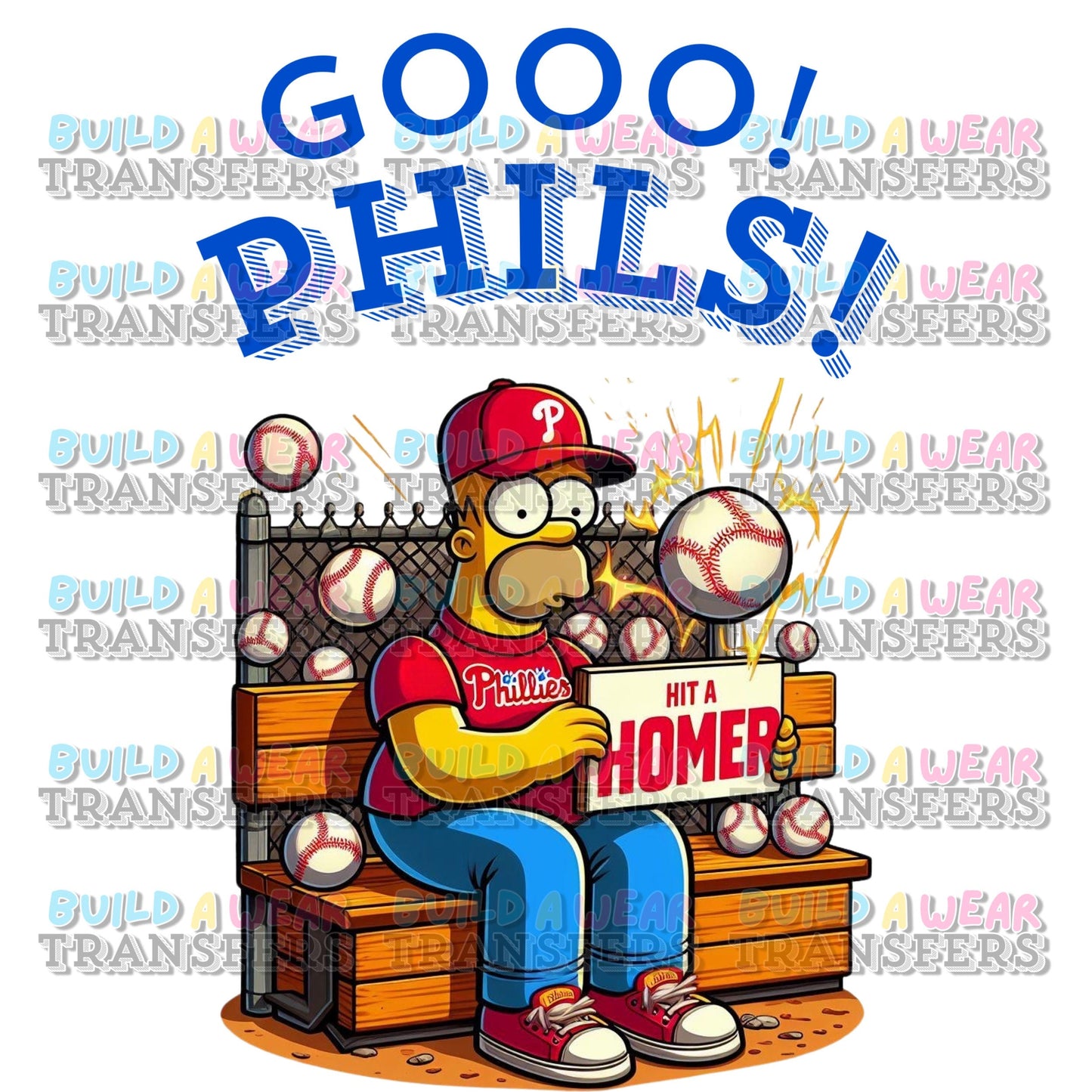 Gooo Phils - Hit A Homer! Funny Philadelphia Baseball Sports Fans High Quality PNG 4 Files - Red Font and Blue Font - 300 & 600 Dpi