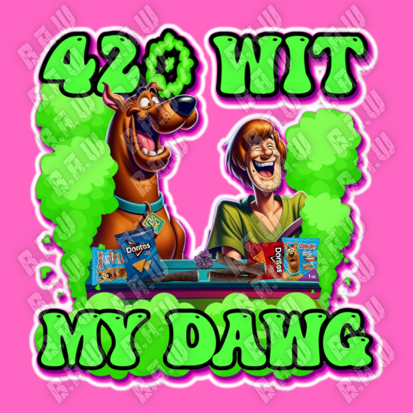 Funny Vibrant full chest logo of Scooby & Shag 420 PNG for Sublimation, DTF, DTG, Uvdtf.