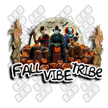 Fall Vibes Tribe - 2 (two) high quality PNG Funny Horror Fall Themed Images For T-shirts, Hoodies, Sweatshirts. Sublimation, DTF, Dtg Uvdtf