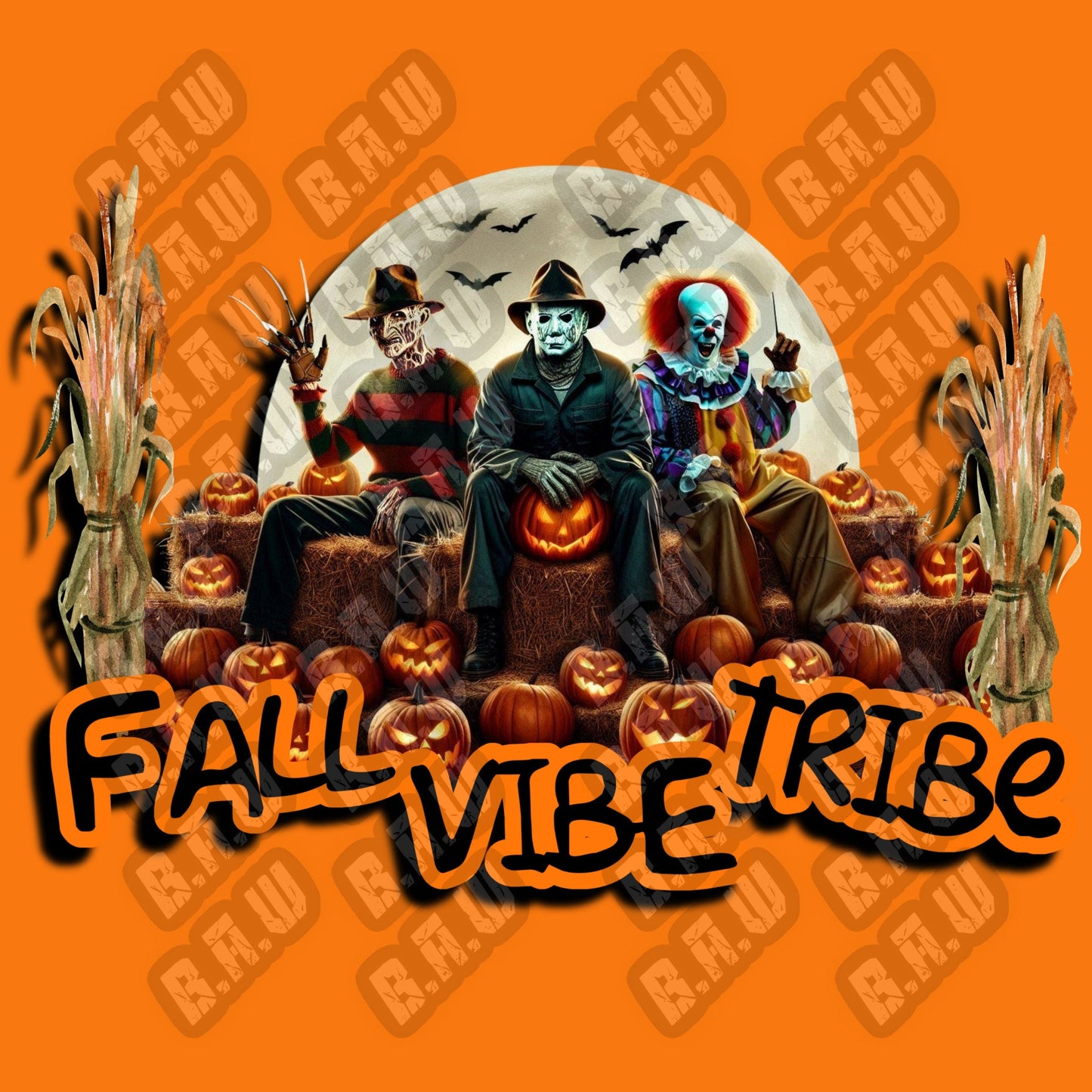 Fall Vibes Tribe - 2 (two) high quality PNG Funny Horror Fall Themed Images For T-shirts, Hoodies, Sweatshirts. Sublimation, DTF, Dtg Uvdtf