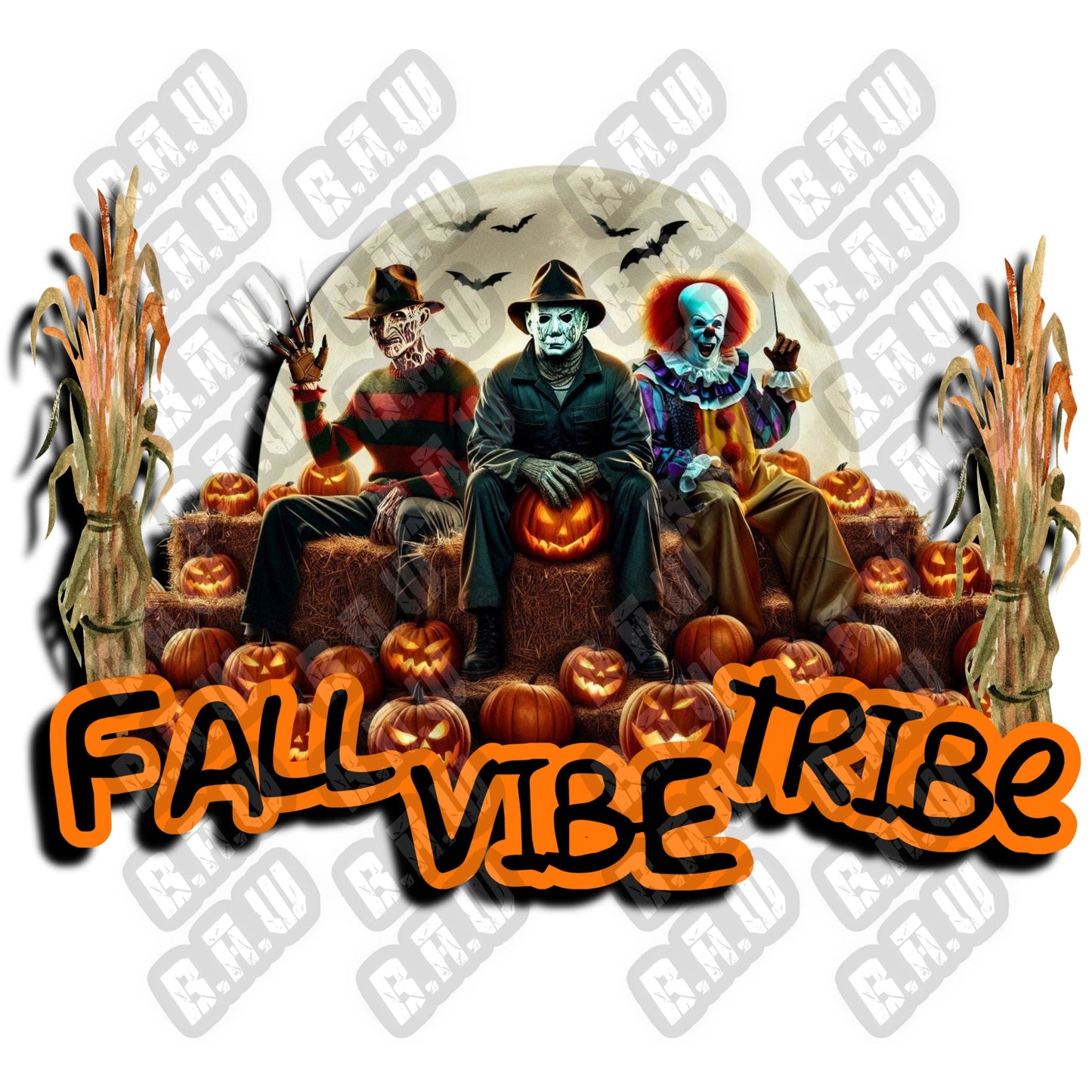 Fall Vibes Tribe - 2 (two) high quality PNG Funny Horror Fall Themed Images For T-shirts, Hoodies, Sweatshirts. Sublimation, DTF, Dtg Uvdtf