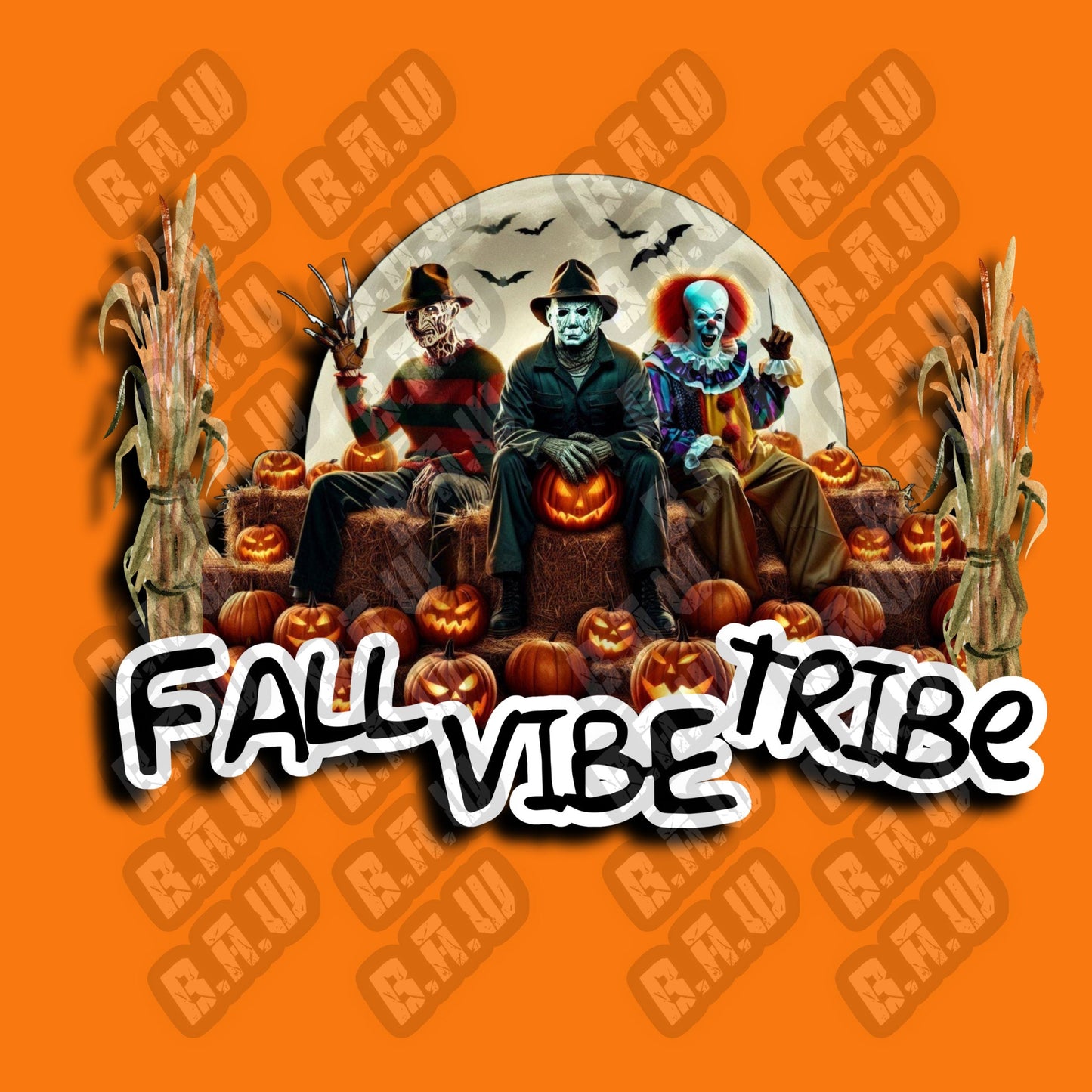 Fall Vibes Tribe - 2 (two) high quality PNG Funny Horror Fall Themed Images For T-shirts, Hoodies, Sweatshirts. Sublimation, DTF, Dtg Uvdtf