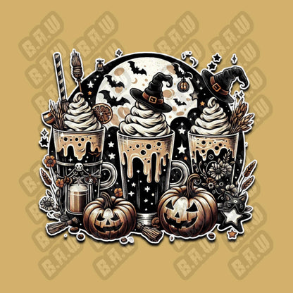 Pumpkins Ice Coffee - Fun Fall Halloween Themed - High Quality PNG For Sublimation, DTF, Dtg & Uvdtf Printing!