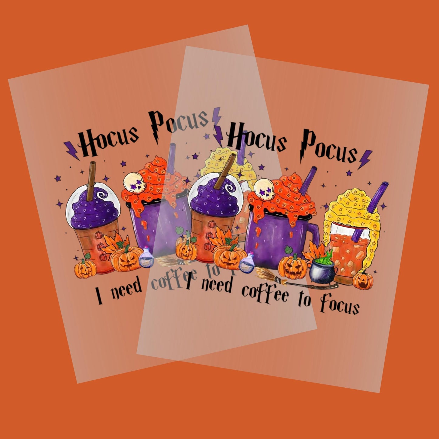 Amazing Hocus Pocus Coffee Helps Me Focus - Ready To Press - DTF Heat Transfers. Great on T-shirts, Hoodies, Sweatshirts, Totes!