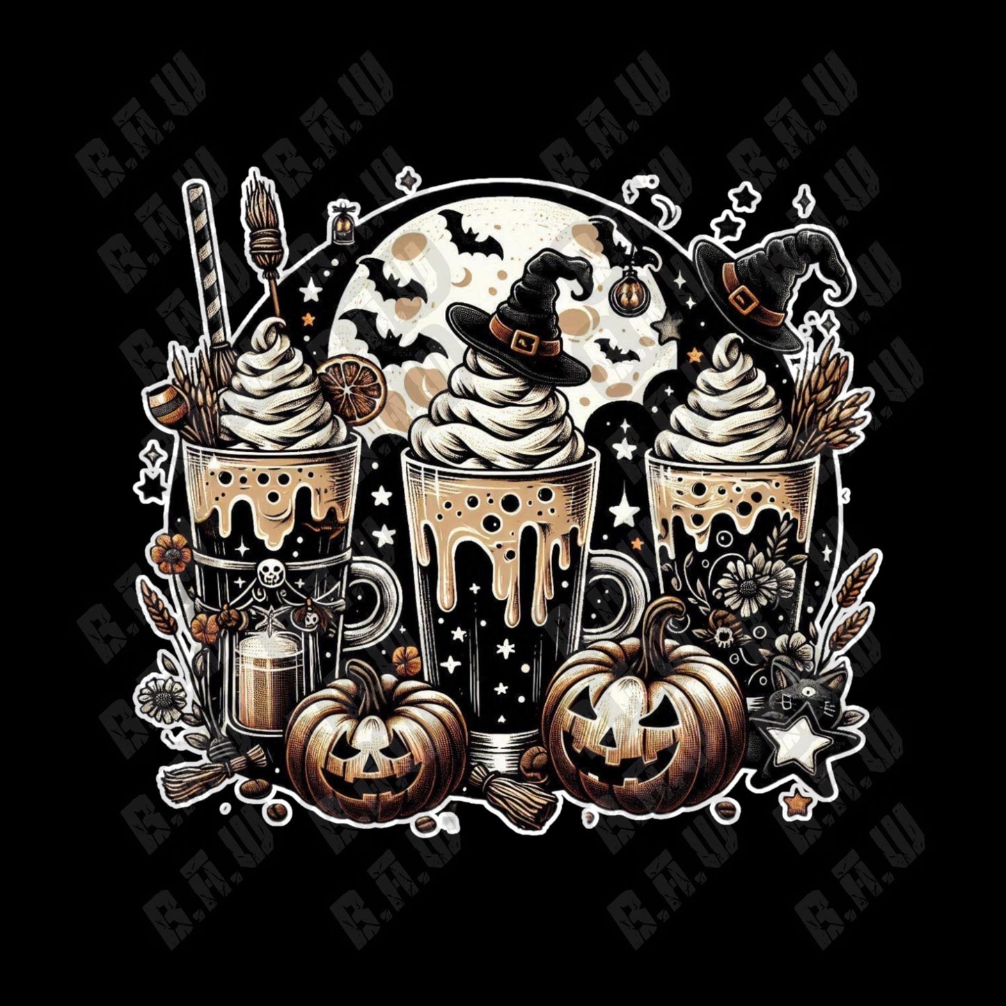 Pumpkins Ice Coffee - Fun Fall Halloween Themed - High Quality PNG For Sublimation, DTF, Dtg & Uvdtf Printing!