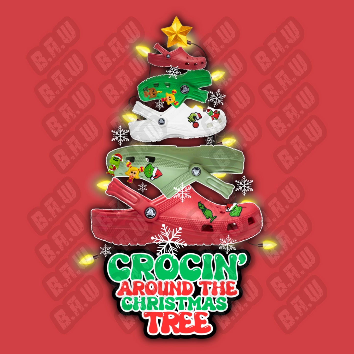 CROCIN Around The Christmas Tree - Fun humorous Croc Holiday Themed PNG For Sublimation, DTF, Dtg & Uvdtf Printing!