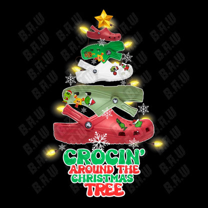 CROCIN Around The Christmas Tree - Fun humorous Croc Holiday Themed PNG For Sublimation, DTF, Dtg & Uvdtf Printing!