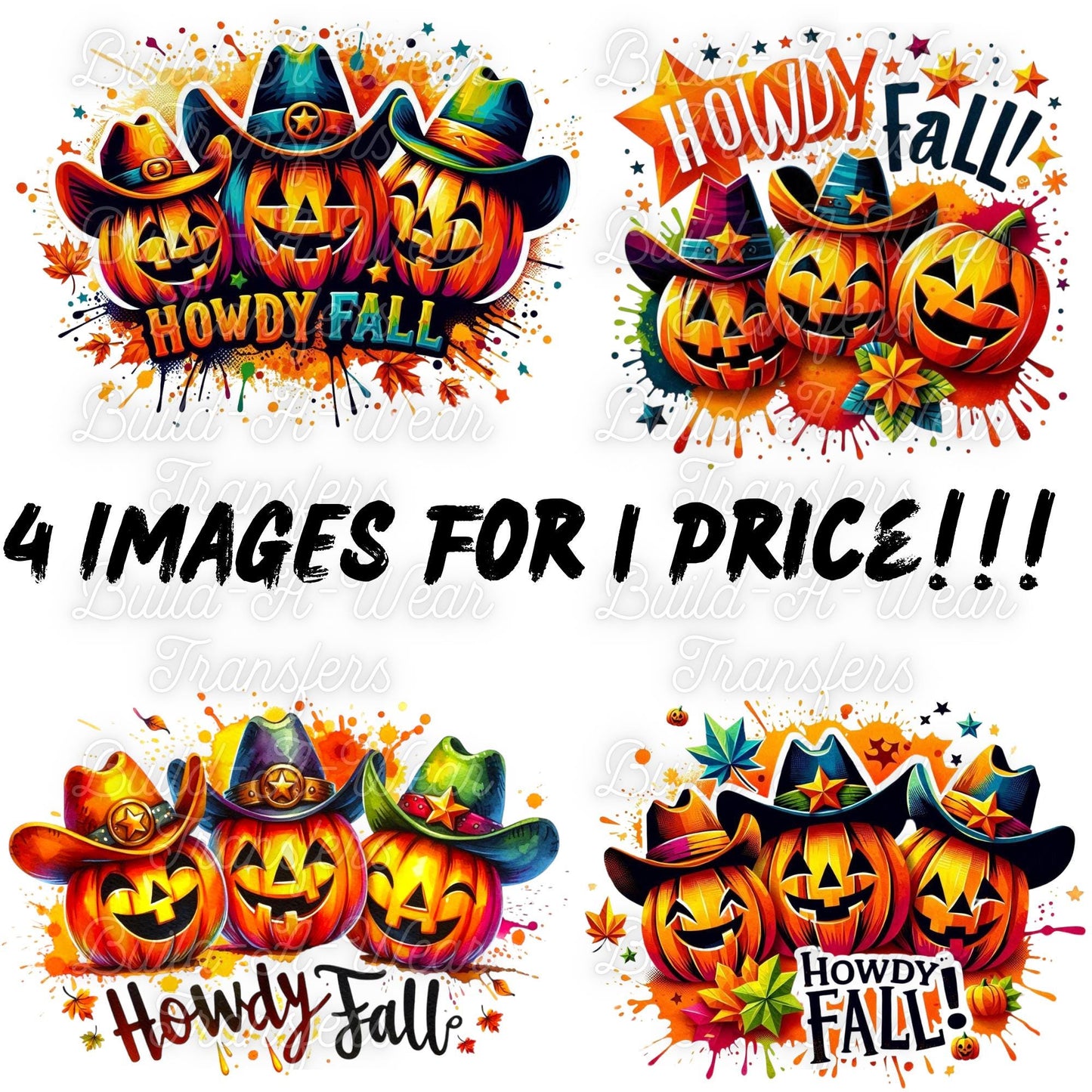 Howdy Fall Cowboy Pumpkins - 4 Unique Images for the price of 1 - All High Quality PNG Downloadable Files - Just Download and Print!