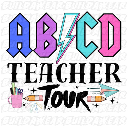 ABCD Teacher Tour (2 Images 2 PNG Files) For Sublimation, DTF, Dtg & Uvdtf prints and more. Best for t-shirt, sweatshirts, hoodies!