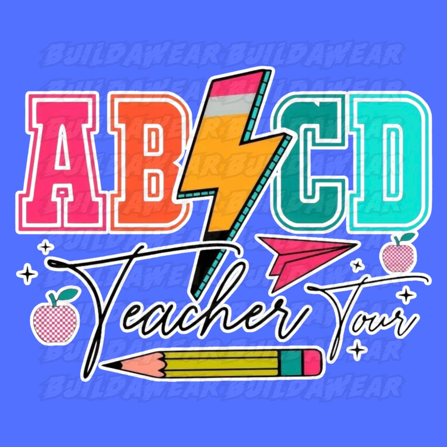 ABCD Teacher Tour Vibrant (2 Images 2 PNG Files) For Sublimation, DTF, Dtg & Uvdtf prints and more. Best for t-shirt, sweatshirts, hoodies!