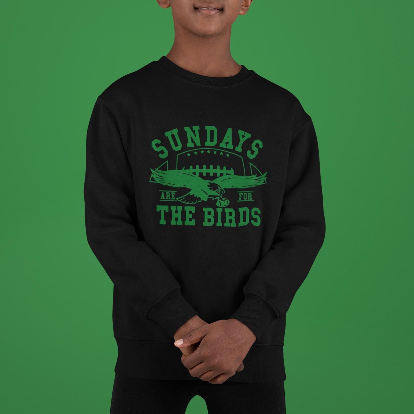 Sundays Are For The Birds - “Youth Size” Ready to Press Screen Print Transfers - Kids full chest sized Kelly green Eagles fan Logo