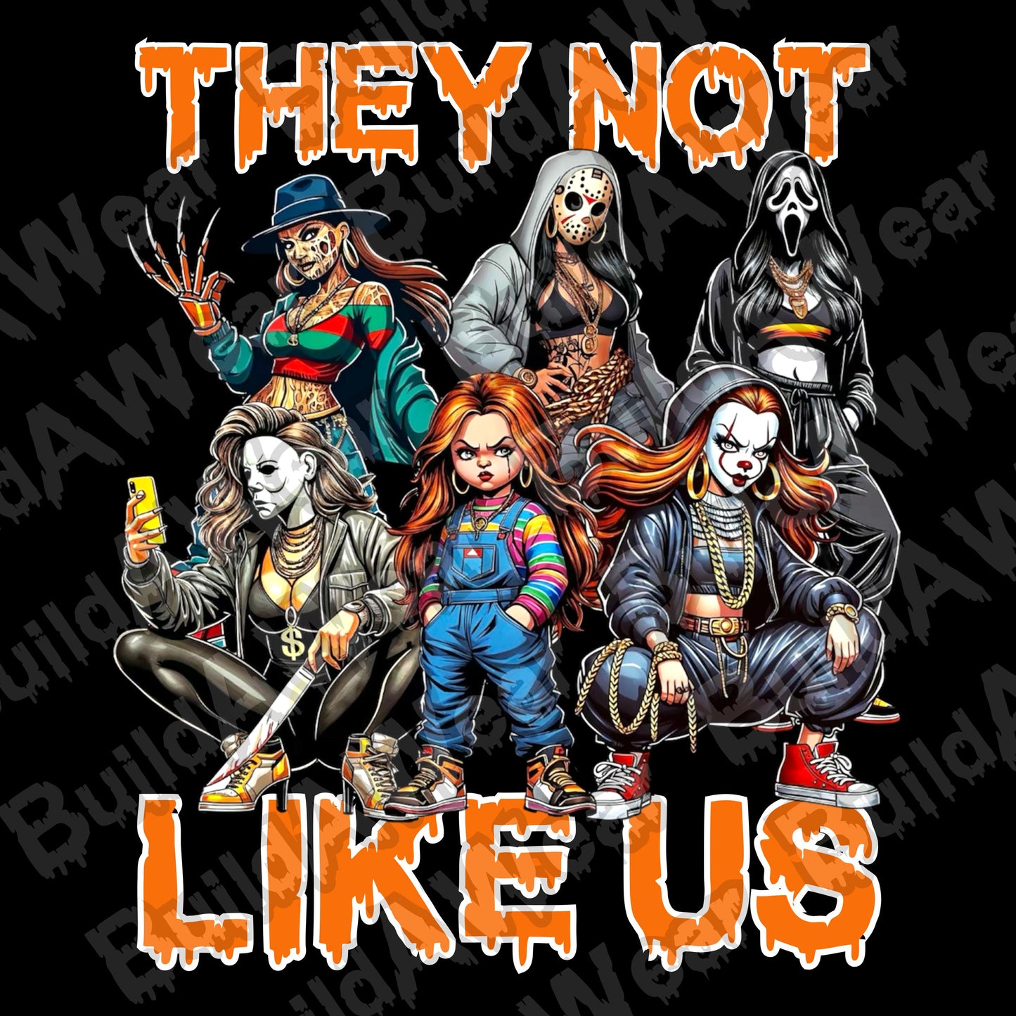 5 Images - Horror Girls They Not Like Us - Scary, Halloween PNG files For Sublimation, DTF, Dtg, Uvdtf. For t-shirt, sweatshirts, Hoodies